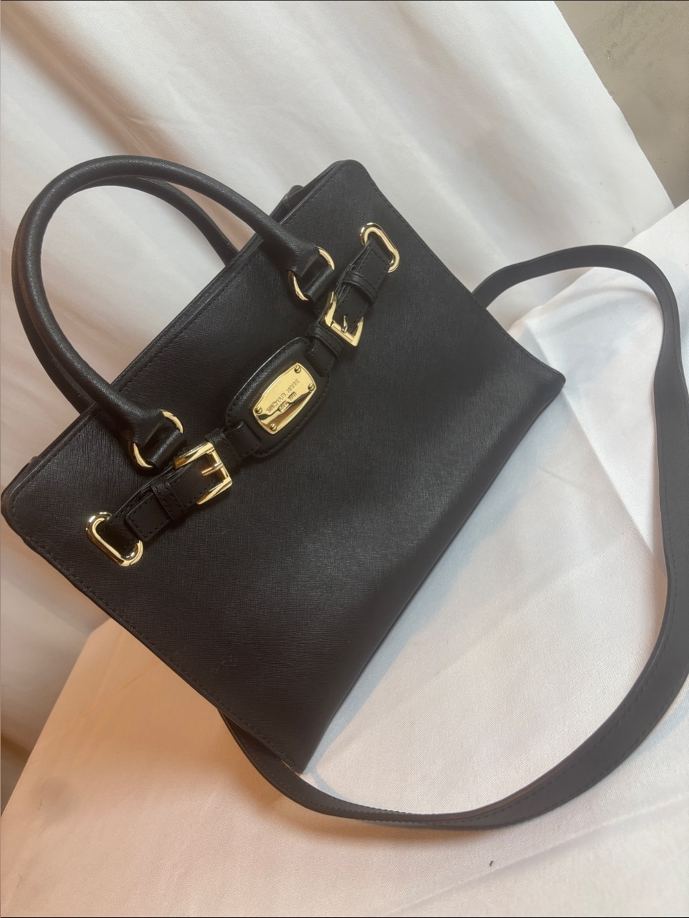 Michael Kors Black Leather Satchel with Gold Hardware
